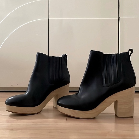 NWOT Madewell Marco Black Leather Chelsea Wood Platform Clogs Ankle Boots - Picture 4 of 9